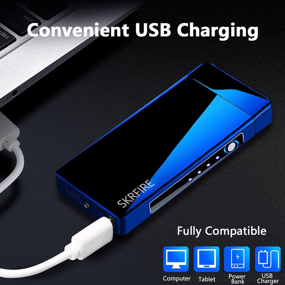 Encendedor Eléctrico Sin Llama a Prueba De Viento - Plasma Y Arco Recargable USB Con Indicador De Batería (Azul)