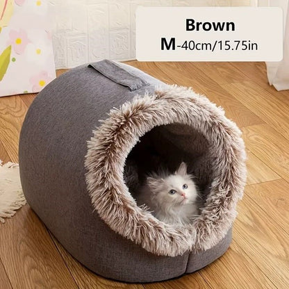 Cama para gatos cómoda y portátil, cálida y acolchada, con asa.