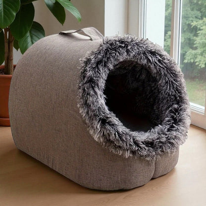 Cama para gatos cómoda y portátil, cálida y acolchada, con asa.