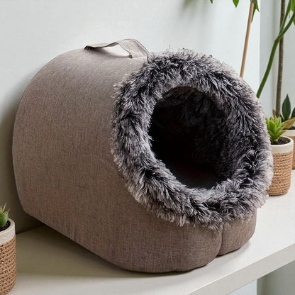Cama para gatos cómoda y portátil, cálida y acolchada, con asa.