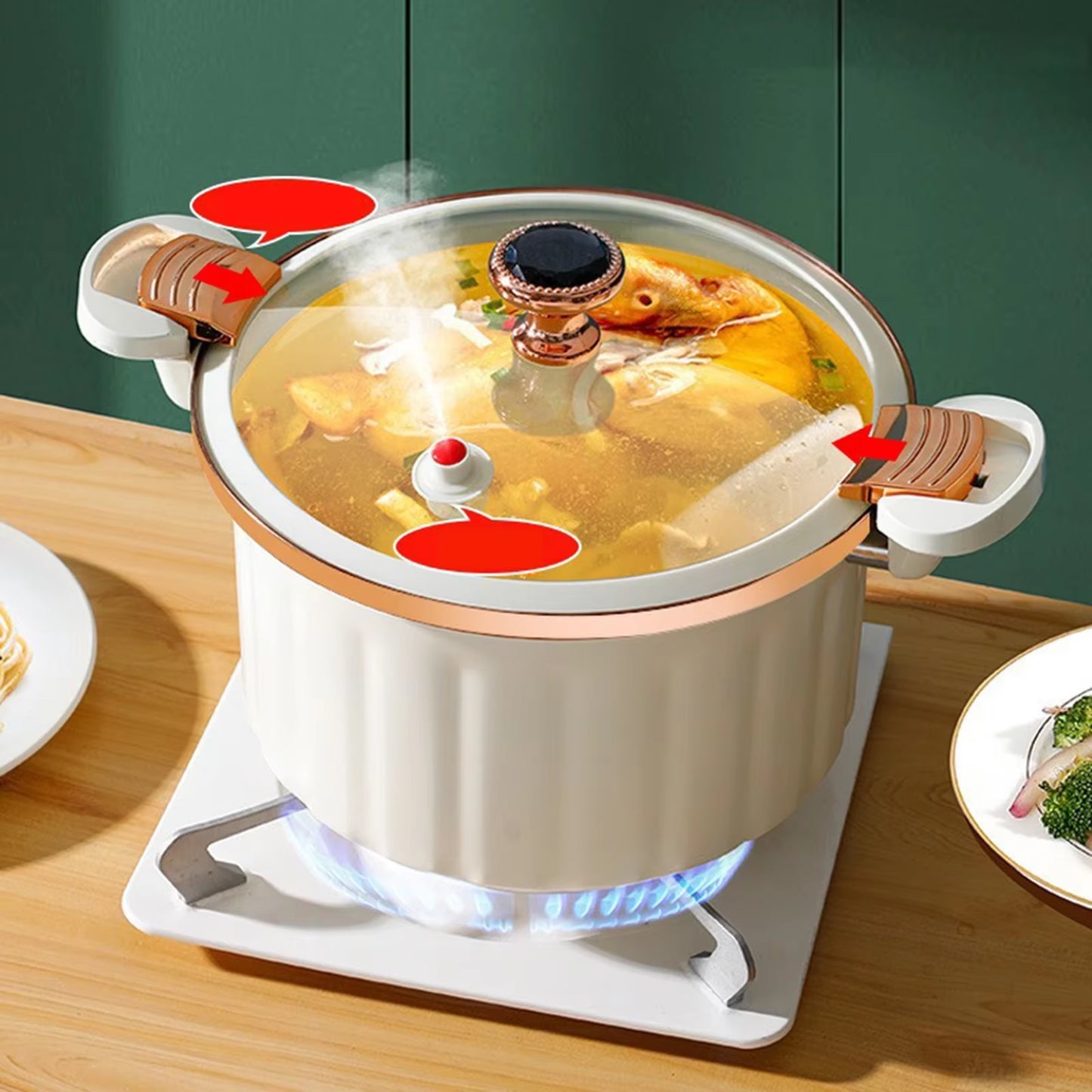 8L Enamel Micro Pressure Pot Korean Vacuum Non Stick Soup Pot Non Stick Soup Pot Multifunctional Double Ear Stewing Boiling Pot