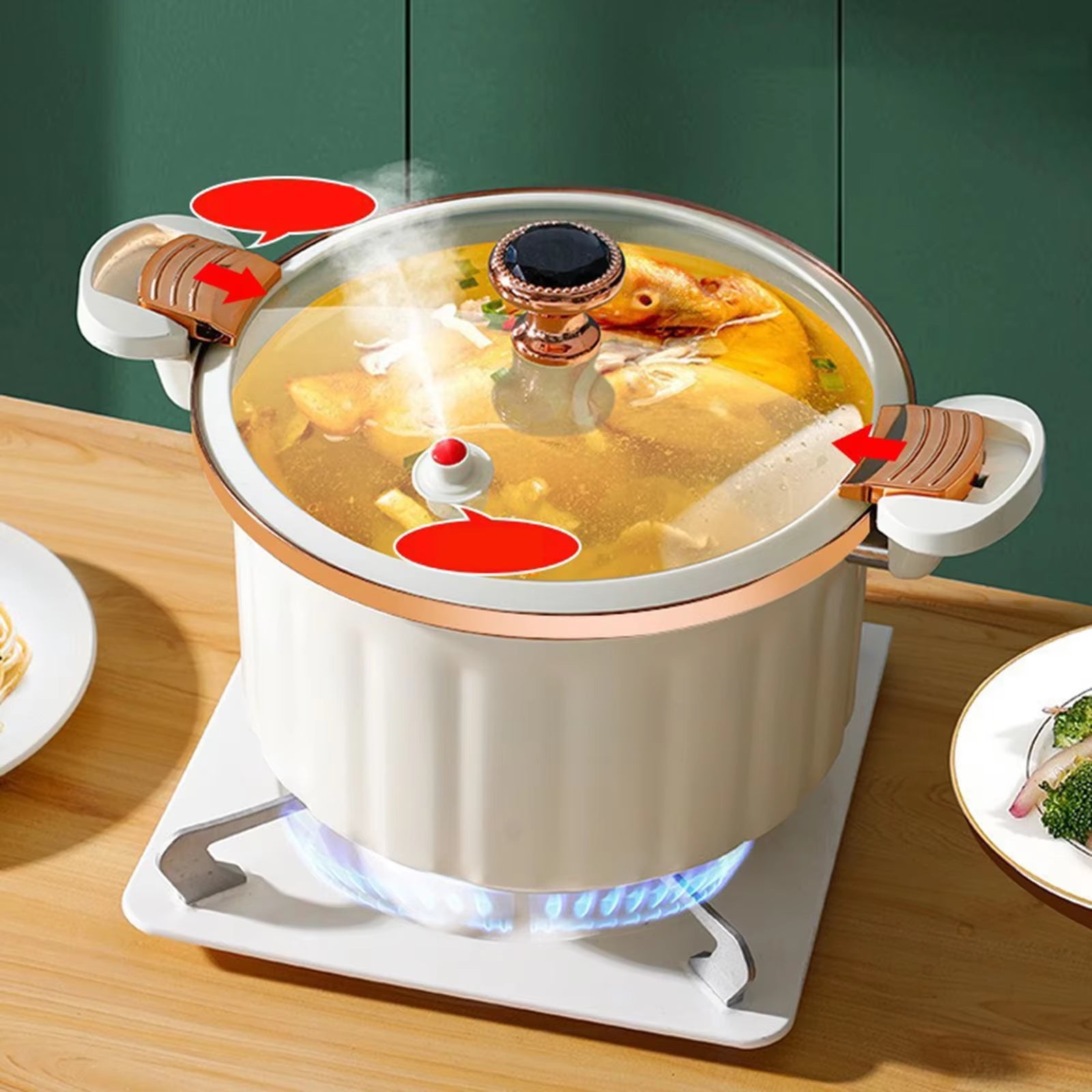 8L Enamel Micro Pressure Pot Korean Vacuum Non Stick Soup Pot Non Stick Soup Pot Multifunctional Double Ear Stewing Boiling Pot
